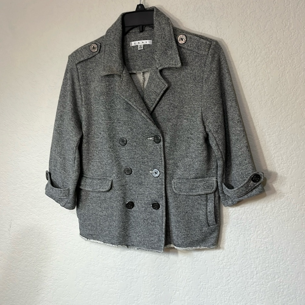 CAbi Peacoat Style Short Jacket, Lightweight, Size M, Cotton & Polyester, Gray